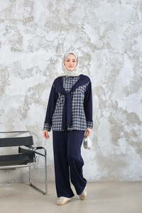 Ekose Desen İkili Takım Lacivert