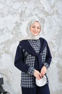 Ekose Desen İkili Takım Lacivert