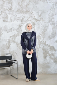 Ekose Desen İkili Takım Lacivert