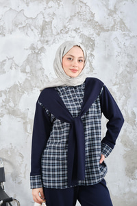 Ekose Desen İkili Takım Lacivert