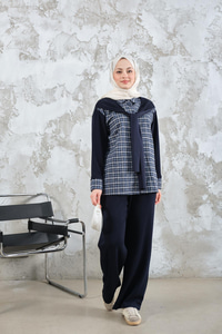 Ekose Desen İkili Takım Mavi