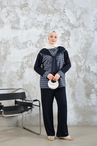 Ekose Desen İkili Takım Mavi