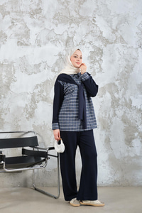 Ekose Desen İkili Takım Mavi