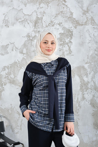 Ekose Desen İkili Takım Mavi