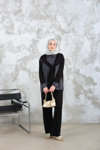 Ekose Desen İkili Takım Siyah