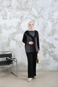 Ekose Desen İkili Takım Siyah