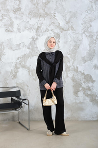 Ekose Desen İkili Takım Siyah