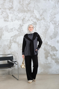 Ekose Desen İkili Takım Siyah