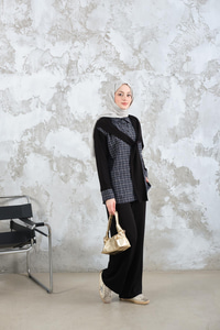 Ekose Desen İkili Takım Siyah