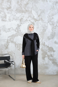 Ekose Desen İkili Takım Siyah