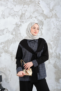 Ekose Desen İkili Takım Siyah