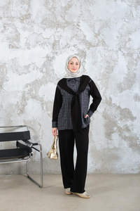 Ekose Desen İkili Takım Siyah