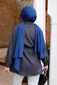 Ekose Desenli Bel Bağlamalı Gömlek Antrasit