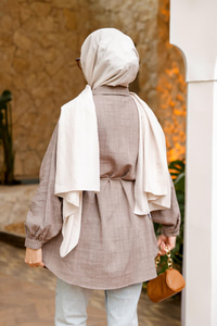 Ekose Desenli Bel Bağlamalı Gömlek Gri