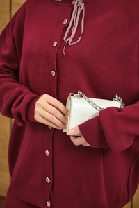 Ekose Düğmeli Takım Bordo