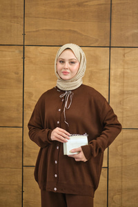 Ekose Düğmeli Takım Kahverengi