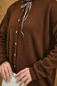 Ekose Düğmeli Takım Kahverengi