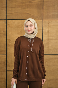 Ekose Düğmeli Takım Kahverengi