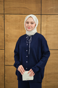 Ekose Düğmeli Takım Lacivert