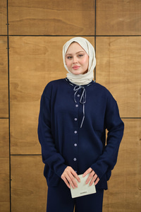 Ekose Düğmeli Takım Lacivert