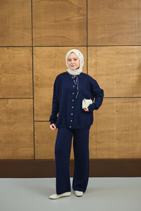 Ekose Düğmeli Takım Lacivert