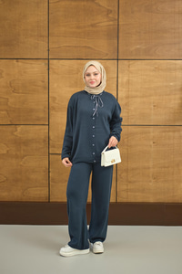 Ekose Düğmeli Takım Petrol Mavi