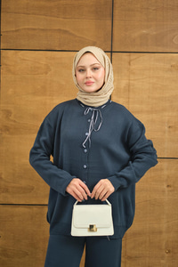 Ekose Düğmeli Takım Petrol Mavi