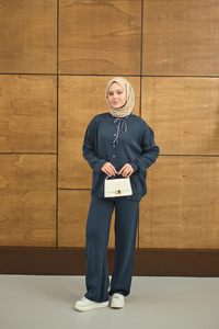 Ekose Düğmeli Takım Petrol Mavi