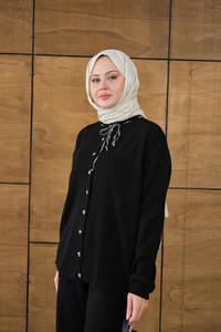 Ekose Düğmeli Takım Siyah