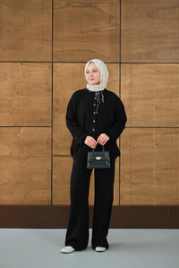 Ekose Düğmeli Takım Siyah