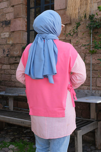 Ekose Garnili Yandan Bağlamalı Tunik  Pembe