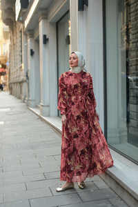 Empirme Desenli Dijital Elbise Kiremit