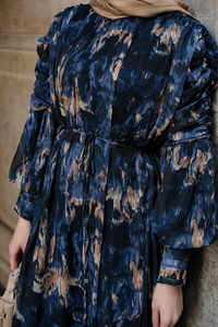 Empirme Desenli Dijital Elbise Lacivert