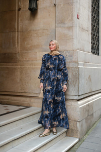 Empirme Desenli Dijital Elbise Lacivert