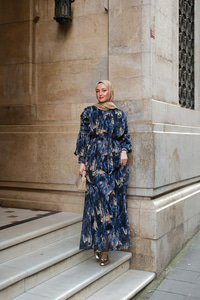 Empirme Desenli Dijital Elbise Lacivert