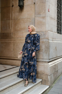 Empirme Desenli Dijital Elbise Lacivert