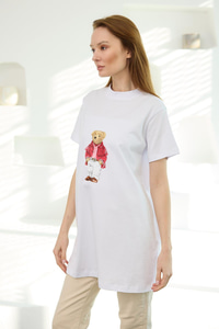 Erkek Ayıcık Baskılı Basic Kısa Kollu İçlik Beyaz