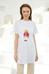 Erkek Ayıcık Baskılı Basic Kısa Kollu İçlik Beyaz