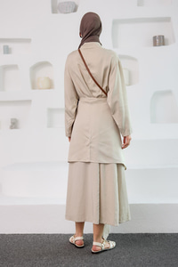 Eteği Bağlamalı Elbise Krem