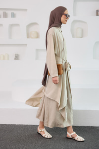 Eteği Bağlamalı Elbise Krem