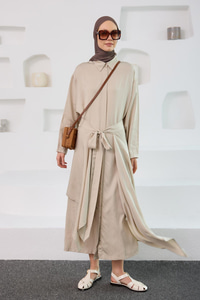 Eteği Bağlamalı Elbise Krem