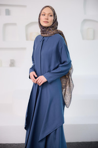 Eteği Bağlamalı Elbise Mavi