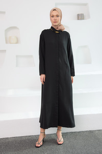 Eteği Bağlamalı Elbise Siyah
