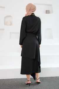 Eteği Bağlamalı Elbise Siyah