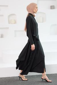 Eteği Bağlamalı Elbise Siyah