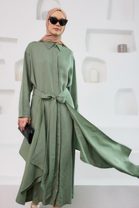 Eteği Bağlamalı Elbise Yeşil