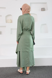 Eteği Bağlamalı Elbise Yeşil