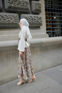 Eteği Baskılı Keten Takım Yağ Yeşil