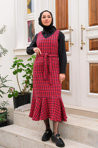 Eteği Fırfırlı Kuşaklı Tüvit Jile Fuşya