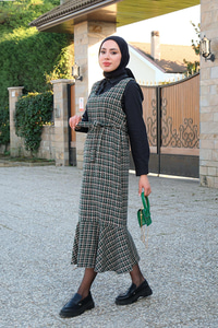 Eteği Fırfırlı Kuşaklı Tüvit Jile  Zümrüt Yeşil